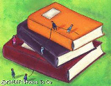 People climbing books
